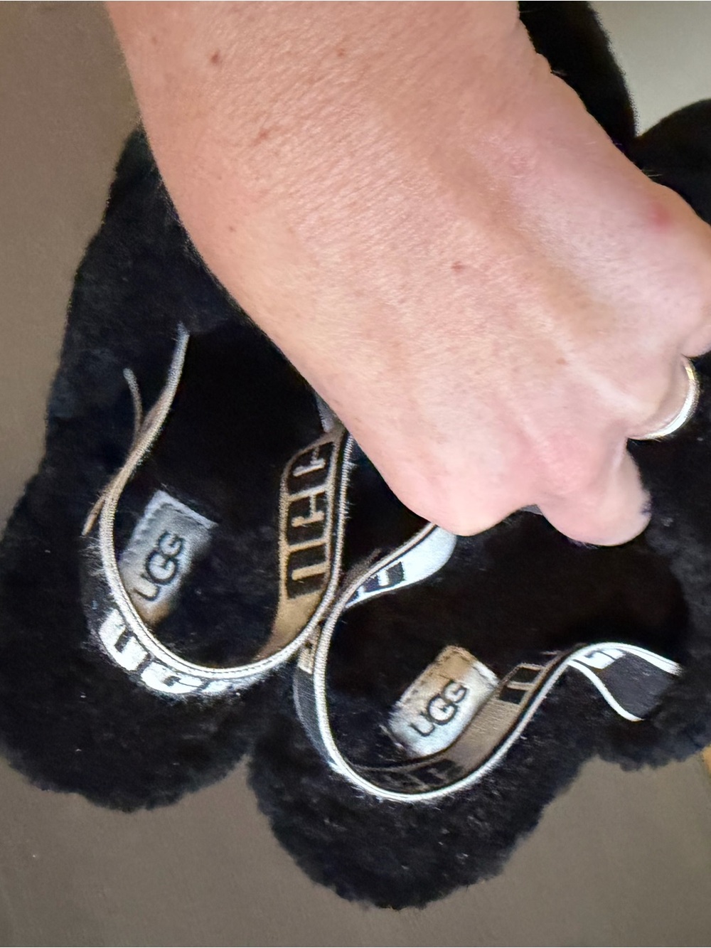 UGG Women’s Fluff Yea Black Plush Slingback Slide Slippers - Picture 6 of 8